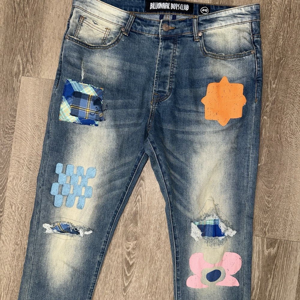 Billionaire Boys Club Embroidered Patches Logo‎ Slim Straight Jeans Men's 36x32